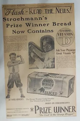 Prize Winner Bread Ad: Flash Read The News ! From 1930's Size: 10 X 16 Inches • $15