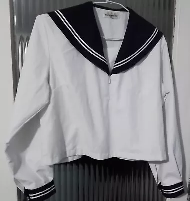 Sailor Collar Cropped Top Size 40 Bust White  Cotton Blend Good Condition • £6