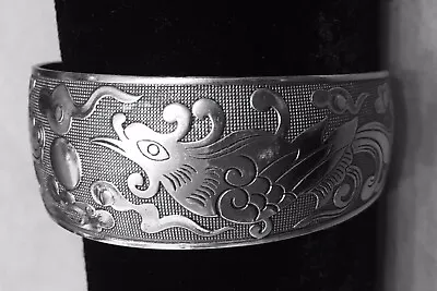 Vintage Chinese Silver Cuff Bracelet Dragon And A Pheasant Engraved Figurals • $34.99