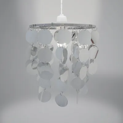 Country Club Metallic Disc Chandellier Silver Fitting Ceiling Pendant Shade • £11.15