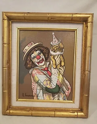 Vintage Unique Clown & Dog Original Signed H Hargrove Oil Painting On Canvas 90s • $187.50