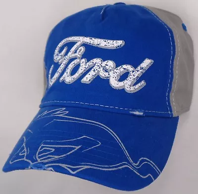 Hat Cap Licensed Ford Text Mustang Print Blue Grey CP • $16.95