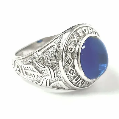 Silver College Ring 925 Sterling Blue Stone Mens Oxford University UK Hallmarked • $82.09