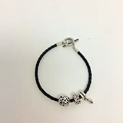 Genuine Pandora Leather & Silver 925 Bracelet & 3 Charms WA2 • £19.99