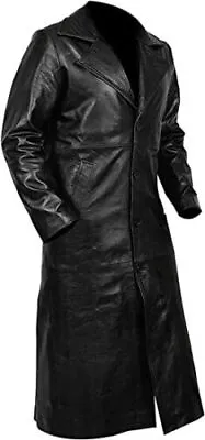 Men's Black Leather Long Coat 100% Soft Lambskin Full Lenght Trench Coat • $239.99