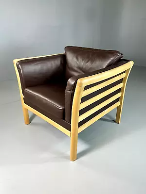 EB6106 Vintage Danish Lounge Chair Leather Beech Retro MCM MNOR • £375