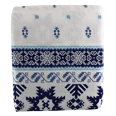 Nordic Twin Sheet Set 3 Pc White Blue Fair Isle 100% Cotton Flannel NOS Vintage • $22.96