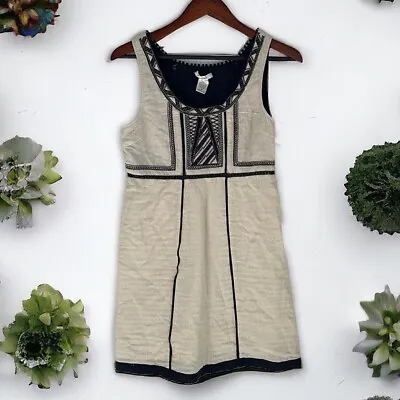 Esley Mini Dress Women’s Size Medium 100% Cotton Boho Beige Black • $7.48