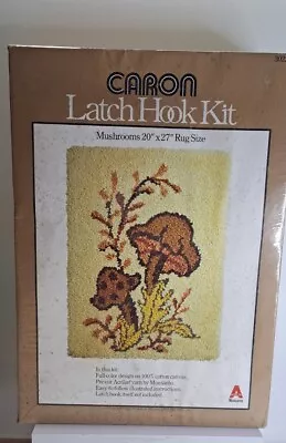 Vtg Mushrooms Caron Latch Hook Wall Hanging Rug Kit New In Box 20” X 27” • $24.99