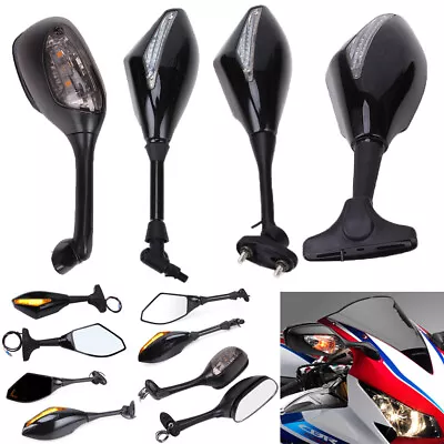 Universal Motorcycle Rear View Mirrors W/ LED Turn Signal Light For Honda Suzuki • $28.25