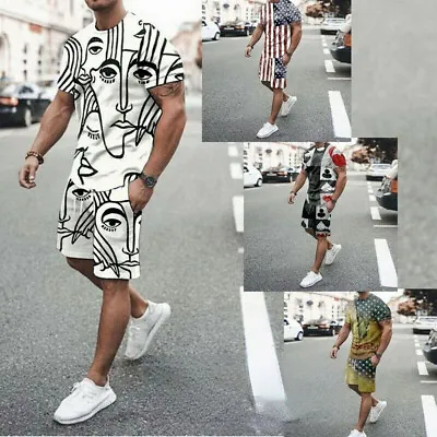 Men's Summer Outfit 2-Piece Set Sweatsuit Short Sleeve T Shirts And Shorts Set • $17.99