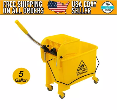 5.28 Gallon Mop Bucket With Wringer Combo Commercial Home Cleaning Cart US • $43.99