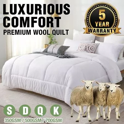 AUSTRALIAN WOOL Quilt Winter/Summer Duvet Doona 350/500/700GSM Weight ALL SIZES • $53.88