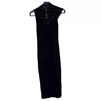 Miss Selfridge Womens Dress Black 8 Button Up Back Mesh High Neck Short Sleeve • £15.95