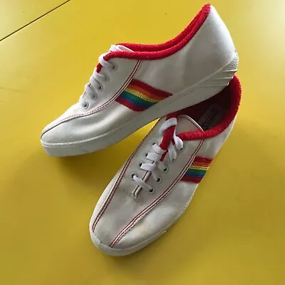 Vintage 80s SPORTS STARS Canvas Sneakers Rainbow Canvas Size 8.5 USA • $60