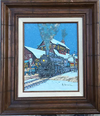 H HARGROVE FINE ART  OIL SERIGRAPH BRISTOL TRAIN STATION No 7354 ENGINE Framed • $39.99