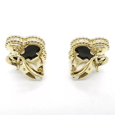 Van Cleef & Arpels Vintage Alhambra Onyx Pierced Earrings 18KYG Yellow Gold Used • $5268