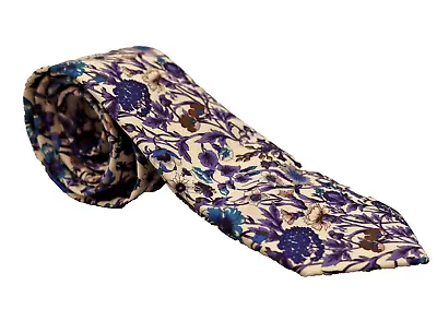 Holland Esquire Cotton Floral Paisley Tie Premium Collection Cream Purple Blue • £9.99