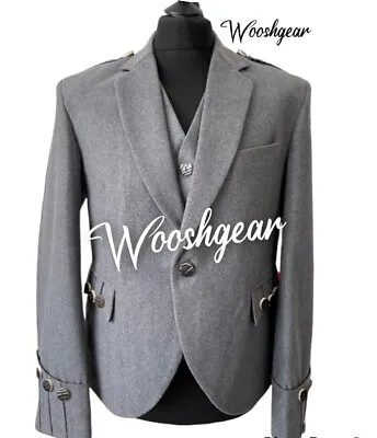 £59.99 • Buy Men’s  Grey 100% Wool Blazer Uk52R Argyle With Bone Button Jacket And Waistcoat