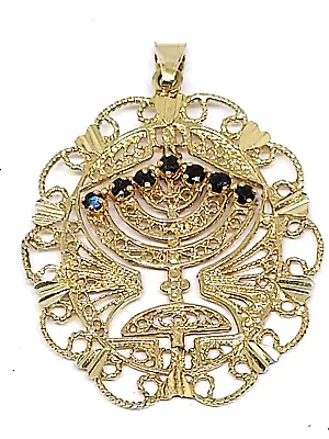 14KY Yellow Gold Menorah Pendant Jewish Jewelry Gold Rubies Black Onyx Spinning • $899