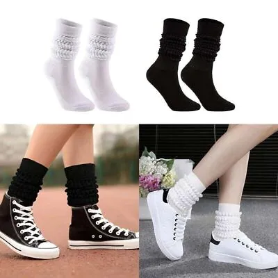 2 Pairs Ladies Slouch Socks Cotton Scrunch Knee High Extra Long And Heavy Socks • £6.49