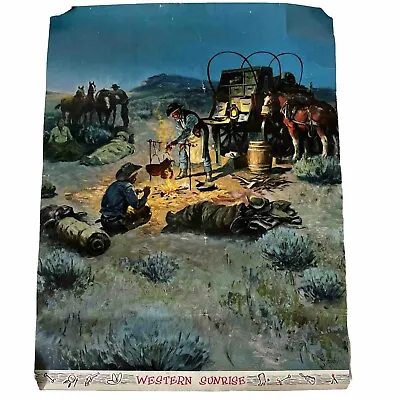 Vintage Western Sunrise Print Charlie Dye Cowboys Horses Desert Litho 1959 • $26