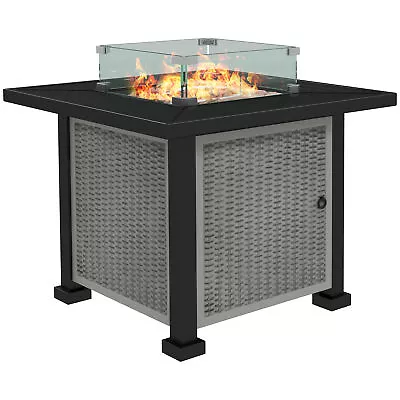 Outsunny Outdoor Propane Gas Fire Pit Table W/ Wind Screen & Glass Beads Grey • £209.99