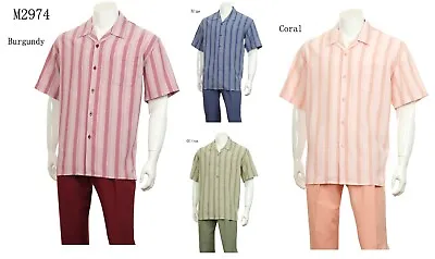 Men's 2pc Walking Suit Short Sleeve Casual Shirt & Long Pants Set   2974 • $47.98