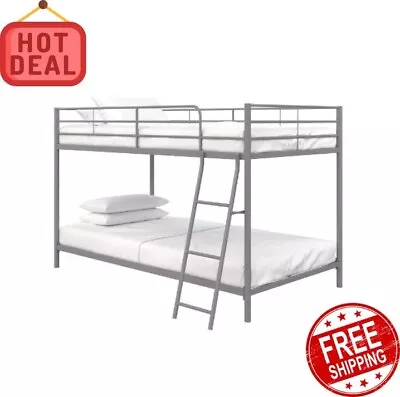 Small Space Junior Twin Over Twin Metal Bunk Bed Silver NEW • $156.68