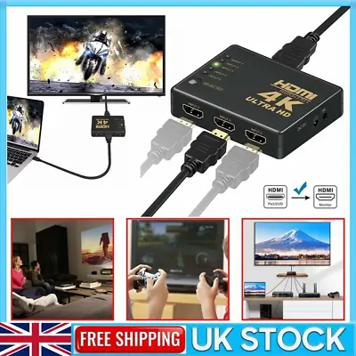 4K HDMI Switch Switcher 5 Port Splitter Hub IR Remote For HDTV PS5 & 5 In 1 Out • £6.95