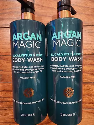 2 Pack Argan Magic Eucalyptus & Mint Body Wash Paraben Free 32 Fl Oz Each 946 Ml • $43.67