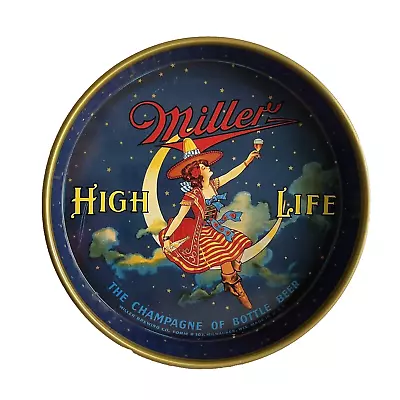 Miller High Life Metal Serving Beer Tray Tin Girl Maid Moon 303 WI 12  USA Vtg • $89.99