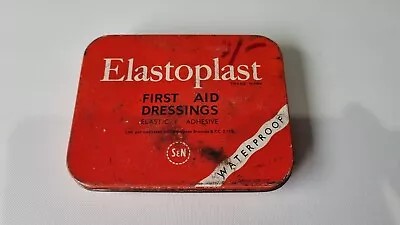 Vintage Elastoplast Red Tin First Aid Dressings With Original Directions Info. • $10