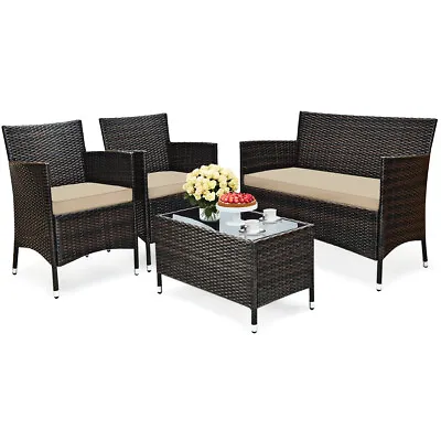 $334.90 • Buy 4PCS Outdoor Furniture Setting Garden Patio Wicker Dining Lounge Set Table Chair
