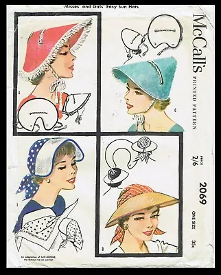 McCall's 2069 Tie-on SCARF HATS Bonnets Fabric Sewing Pattern Cap Chapeau Chemo  • $5.49