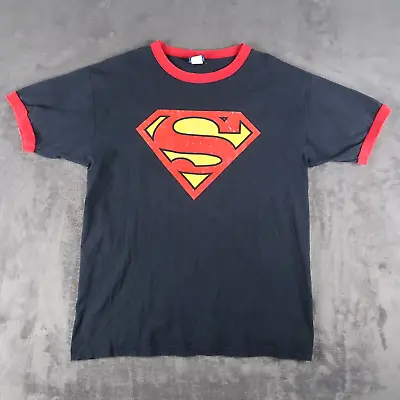 Vintage Superman Shirt Mens L Large Blue Logo DC Comics 2003 Ringer Tee • $13