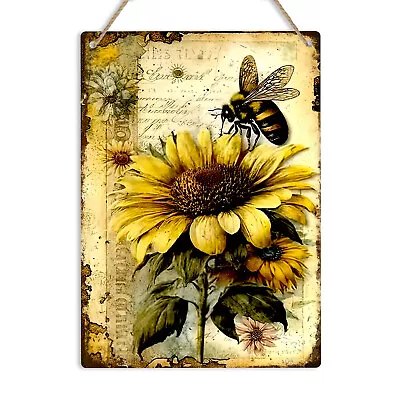 Sunflower And Bee Metal Sign Hive Garden Decoration Wall Plaque Beekeeper Gift • £6.49