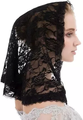 Black Veil Lace Mantilla Catholic Church Chapel Veil Head Covering Latin Mass... • $26.49