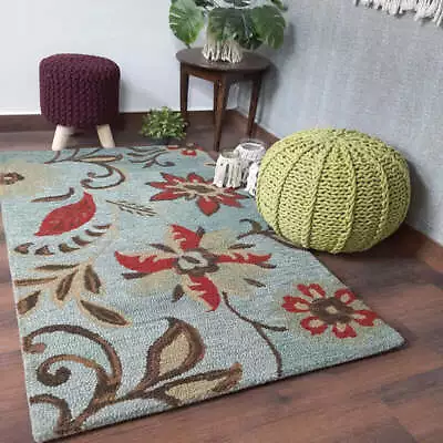 Flower Hand Tufted Wool Area Rug Handmade Rug Custom Size Rug 100% Wool Carpet • $1649