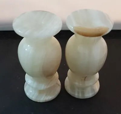 Beautiful Pair Of Vintage Onyx Vase Marble Natural Stone Candle Sticks  • £10