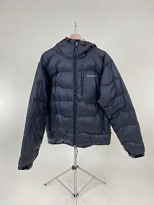Marmot Puffer Jacket Mens Medium Black  Full Zip 800 Fill Down Hooded READ • $44