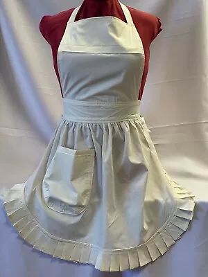 RETRO VINTAGE 50s STYLE FULL APRON / PINNY - CREAM • £25.99