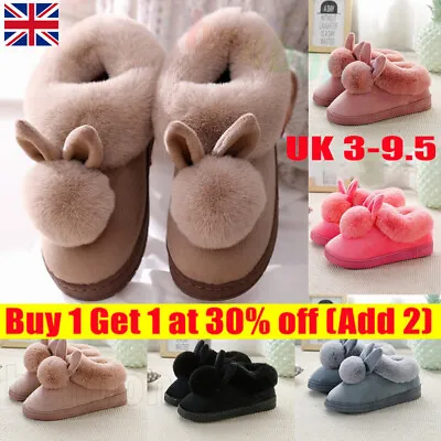 Women Memory Foam Slippers Faux Fur Winter Warm Full Collar Boots Shoes Size • £8.99