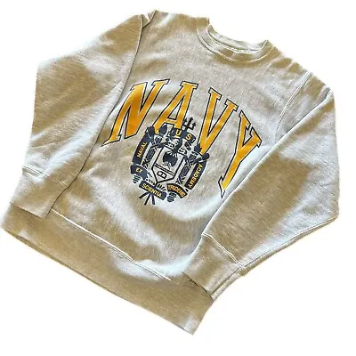 Vintage 80s US Navy Velva Sheen Grey Reverse Weave Sweatshirt Size Medium • $59.99