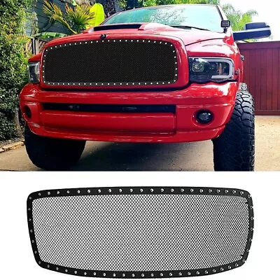 Black Mesh Grille For 02-05 Dodge Ram Rivet Main Upper Stainless Steel Grill 03 • $135.56