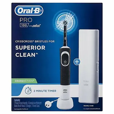$44 • Buy Oral-B PRO 100 CROSSACTION Rechargeable Electric Toothbrush Midnight Black
