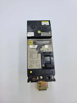 Square D FAB26015AB Circuit Breaker 15A 2P 600V Used Back 2 Pole 15 Amp 600 Volt • $40