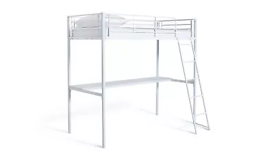 Habitat Riley High Sleeper Metal Bed Frame & Desk - White • £166.49