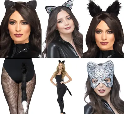 Cat Accessories Ladies Cat Ears & Tail Cats Mask Halloween Fancy Dress • £5.99