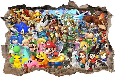 Super Smash Bros Mario Luigi Smashed Decal Graphic Wall Sticker Art Mural H726 • $12.29